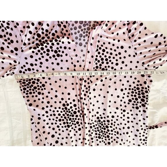 STUDIO Size XL Pink Polka Dotted Robe Stretchy Comfy Attached Belt Satin Trim - Picture 9 of 11